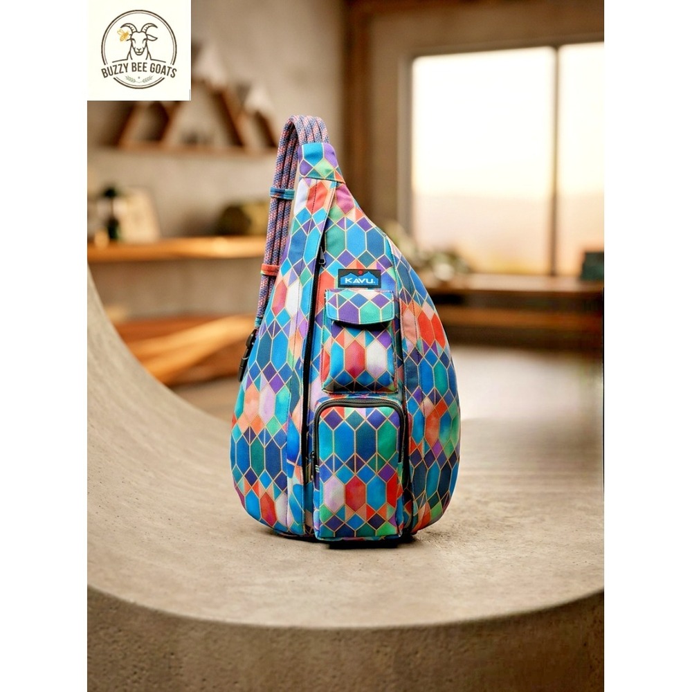Polyester sling bag, KAVU Rope Bag, Stained Glass Pattern
